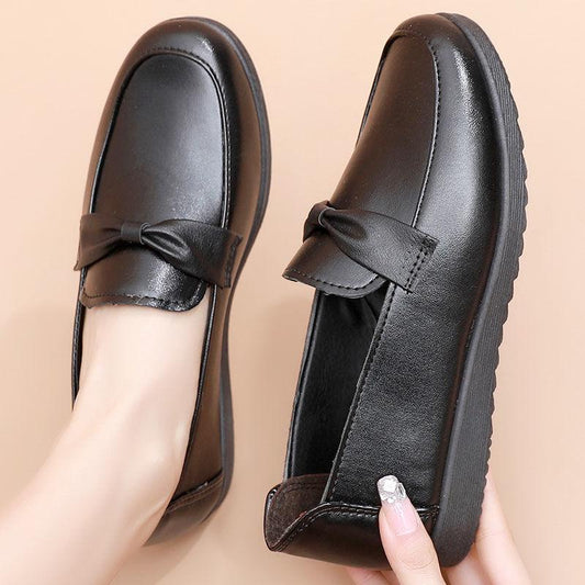 Mother's Shoes Spring and Autumn Leather Shoes Comfortable Soft Sole Non-slip Single Shoes Flat Work Shoes Comfortable Soft Leather Casual Shoes