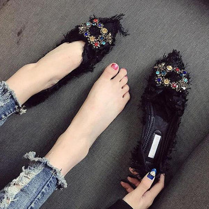 Women's Spring and Summer Pointed Toe Shoes Autumn Flat Casual All-match Single Shoes Large Size Soft Bottom Party Shoes