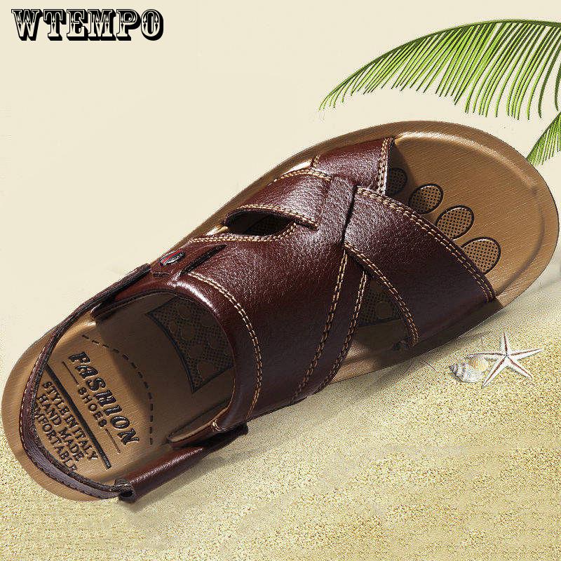 Men's Beach Shoes Leather Sandals Fashion Non-slip Durable