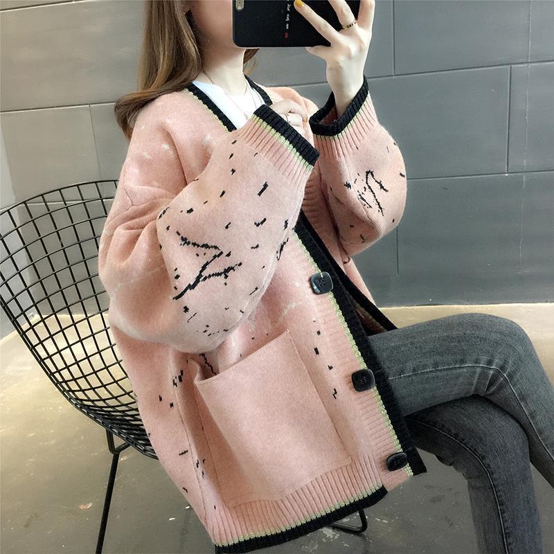 Autumn and Winter Loose Casual Sweater Cardigan Knitted Simple Coat Fashionable Women's Top