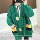 Pure Color Cardigan Knitwear Sweet Puff Sleeve Short Fall/Winter V-neck Sweater Jacket Women's Long Sleeve Warm Jacket