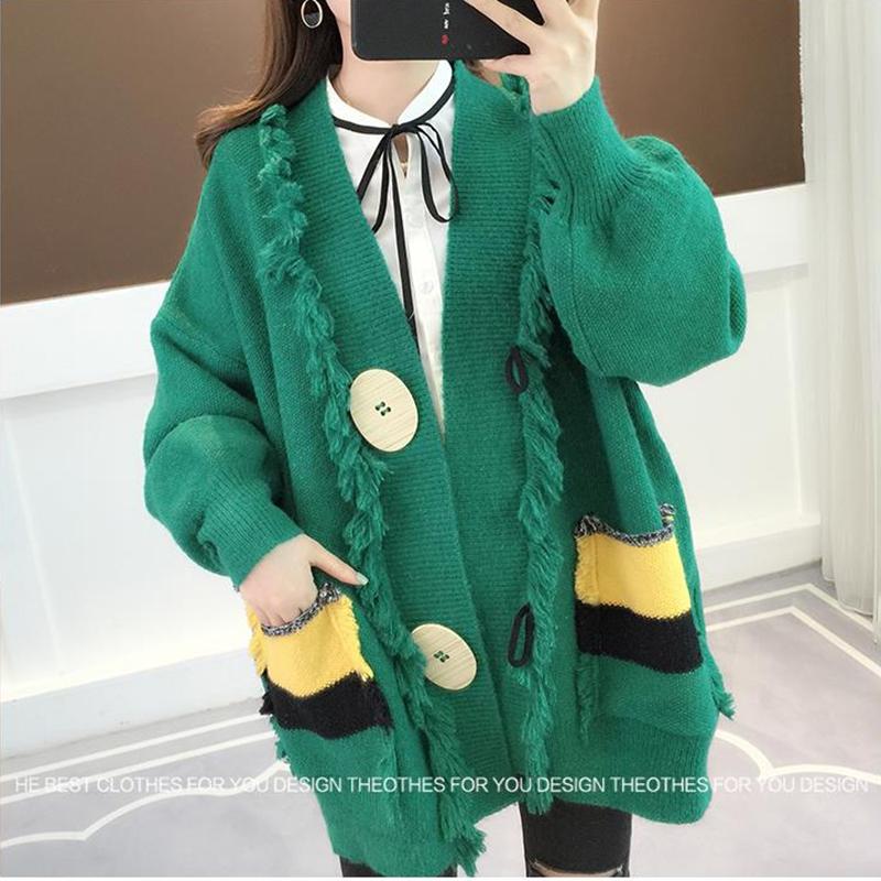 Pure Color Cardigan Knitwear Sweet Puff Sleeve Short Fall/Winter V-neck Sweater Jacket Women's Long Sleeve Warm Jacket