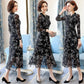 Fashion mesh yarn floral skirt spring and autumn woman long dress long sleeve dress women