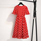 Summer Dress Plus Size Female Chiffon Dress V-neck Red Polka Dot Dress Pleated Ruffle Dress
