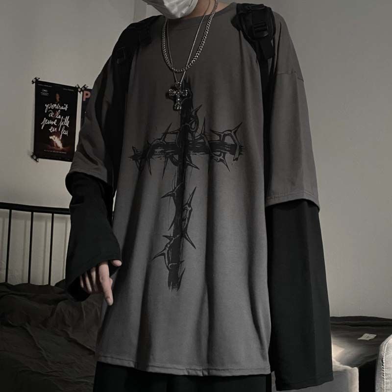 Gothic Goth Style Tshirt 2022 Mall Goth Tops Punk Long Sleeve Oversized T-shirt Japanese Streetwear Fashion Korean Style