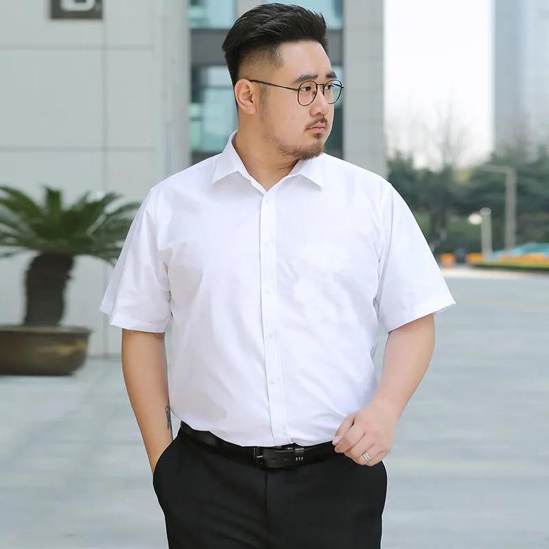 Summer Fat Plus Size Men's Short-sleeved White Shirts Men's Loose Shirts Fat Half-sleeved Shirts