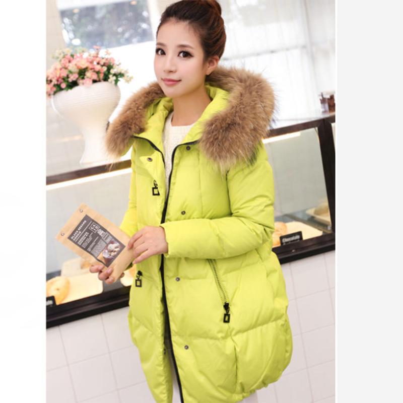 Women's Solid Color Embroidered Down Jacket Mid-length Korean Style Loose Thick Coat Warm Cotton Coat Large Fur Collar Winter Quilted Jacket