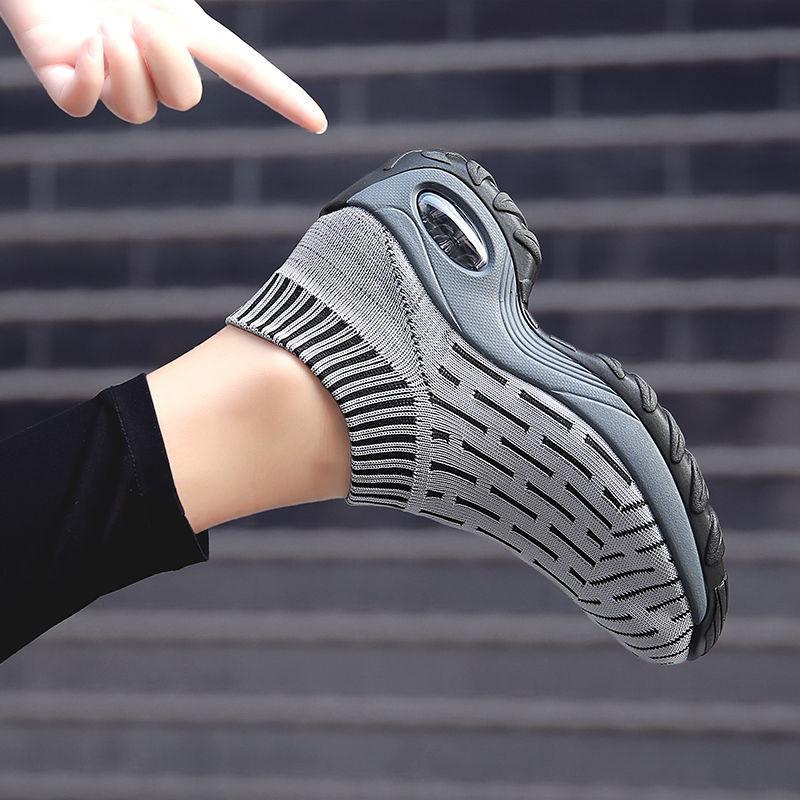 Women's Mid High-heeled Sneakers Casual Breathable Mesh Sports Shoes Running Flat Shoes Slip on Thick-soled Dance Shoes