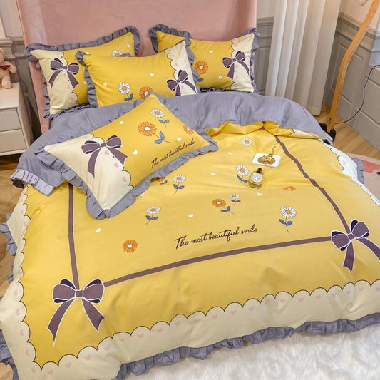 Four-piece Thick Brushed Bed Skirt Student Princess Style Sheet Duvet Cover Bedding