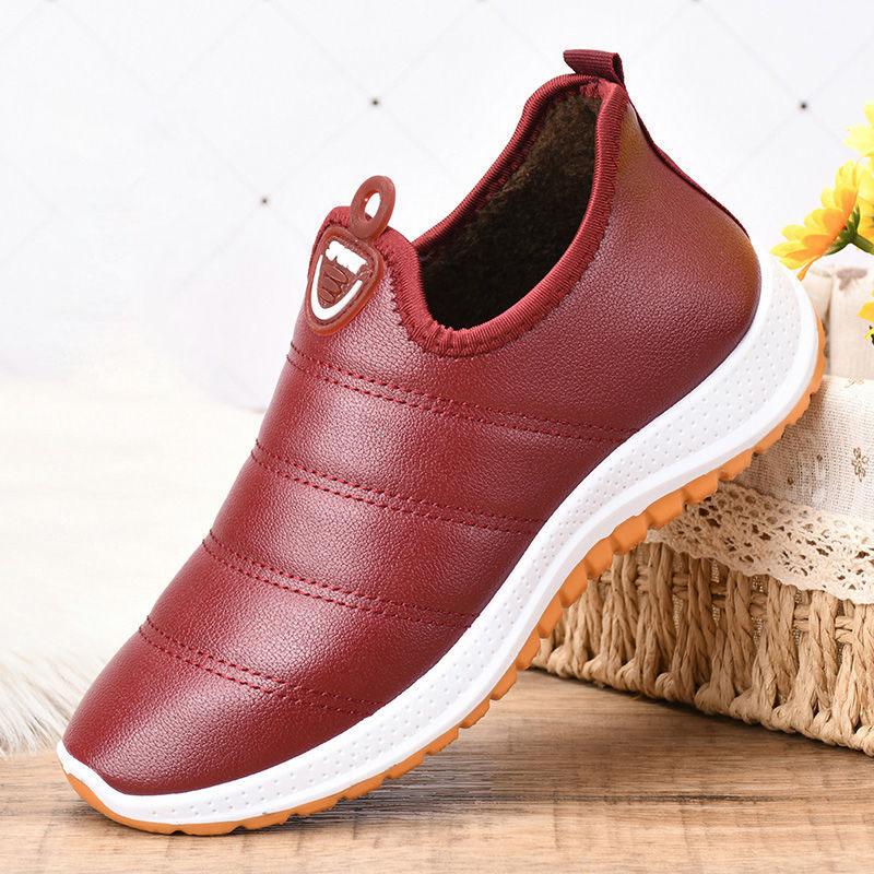 Winter Women Plus Velvet Waterproof Women Cotton Shoes Warm Short Boots Soft Sole One-step Leather Cotton-padded Shoes