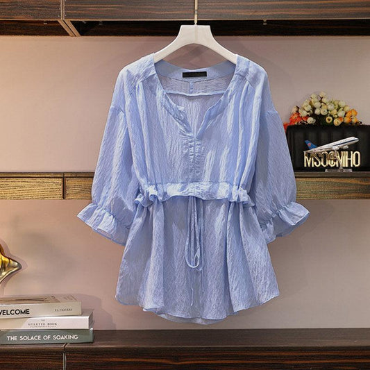 Chiffon Shirt Plus Size Top Shirt Women Short Sleeve Loose Casual Breathable Summer Dress