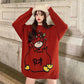 Outer Wear Printed Sweater Loose Casual Fashion Round Neck Long Sleeve Women All-match Red Knit Sweater Sweater Women Autumn Winter