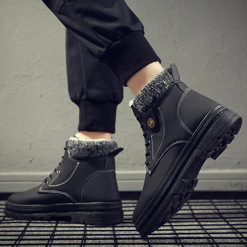 Men Waterproof Martin Boots Winter Plus Velvet Warm Boots Fashion High-top Shoes
