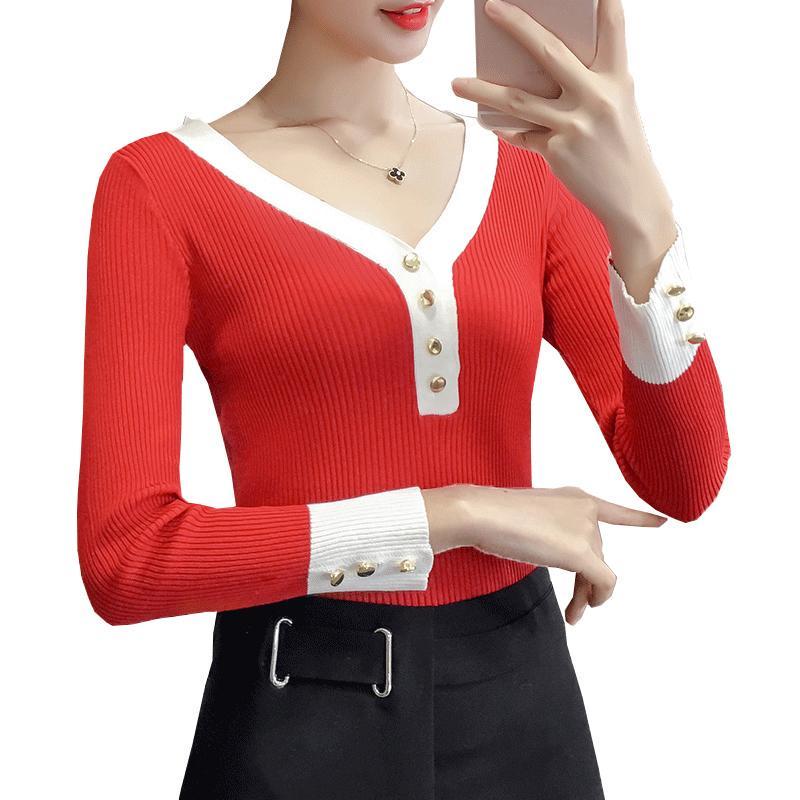 Sweater knitwear women's autumn and winter v-neck long sleeve pullover