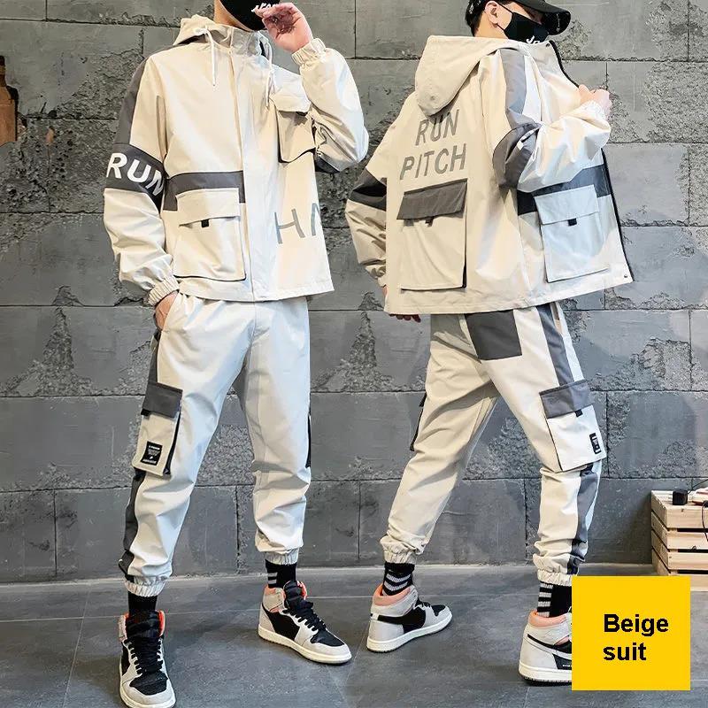 Three-piece Men's Spring and Autumn Sports Suit Youth Casual Work Clothes Jacket Tooling Suit Hooded Casual Sportswear