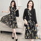 Chiffon Dress Tulle Cardigan Two-piece Set Women's Summer Sleeveless Floral Priting Dress+ Sunscreen Shawl Thin Coat Elegant Anti-UV Sun Dress Suit