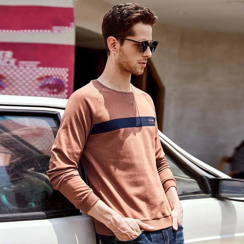 Men's Spring and Autumn Printing Shirt All-match Long-sleeved T-shirt Men's Bottoming Shirt Cotton Round Neck Comfortable Top Solid Casual Shirts