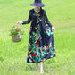 Ethnic Style V-neck Embroidery Long-sleeved Dress Bohemian Style Spring and Autumn Large Size Loose Middle Calf Length