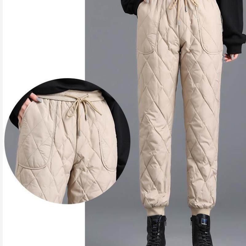 Down Cotton Trousers for Winter Wear Fashionable High-waisted Plus Velvet Thickened Straight Leg Warm Casual Cotton Trousers
