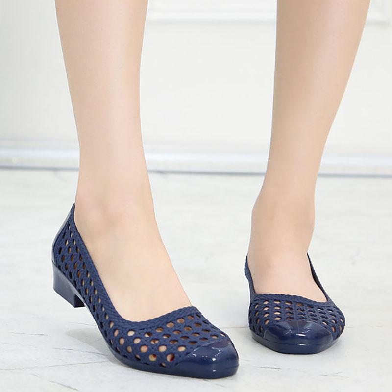 Sandals Ladies Hollow Soft Sole Casual Wear Hole Shoes Shallow Mouth Work Non-slip Beach Slope Heel Sandals and Slippers
