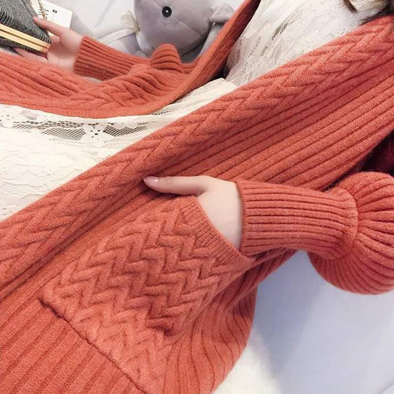 Spring and Autumn Loose Cardigan Sweater Mid-length Knitted Thicken Top Fashion Simple Female Jacket