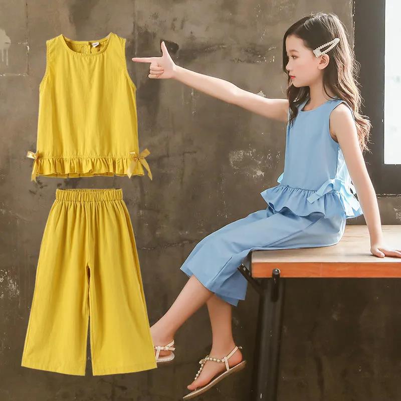 Girls' Suits Summer Clothes Western Style Children's Summer Cotton Domineering Girls Fashionable Wide-leg Pants Two-piece Suit