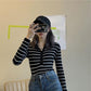 Spring and Autumn Slim Coat Striped Pattern Knitted Sweater Simple Female Female Top