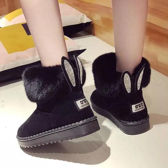 36-43 Women's Winter Furry Warm Plush Shoes Velvet Casual Cotton Boots Female Oversized Padded Snow Shoes