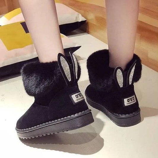 36-43 Women's Winter Furry Warm Plush Shoes Velvet Casual Cotton Boots Female Oversized Padded Snow Shoes