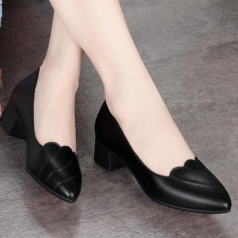 Soft Leather Work Shoes Soft Bottom Comfortable with Four Seasons Single Shoes Women Thick with Anti-skid Shoes