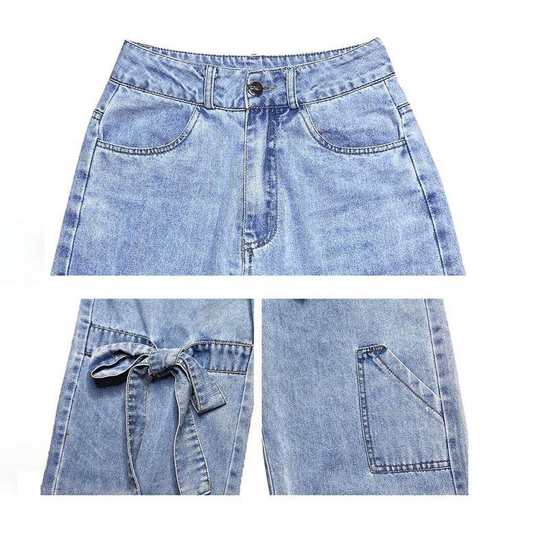 Niche Bowknot High Waist Personality Thickened Jeans Women's Straight Loose and Thin All-match Wide-leg Pants