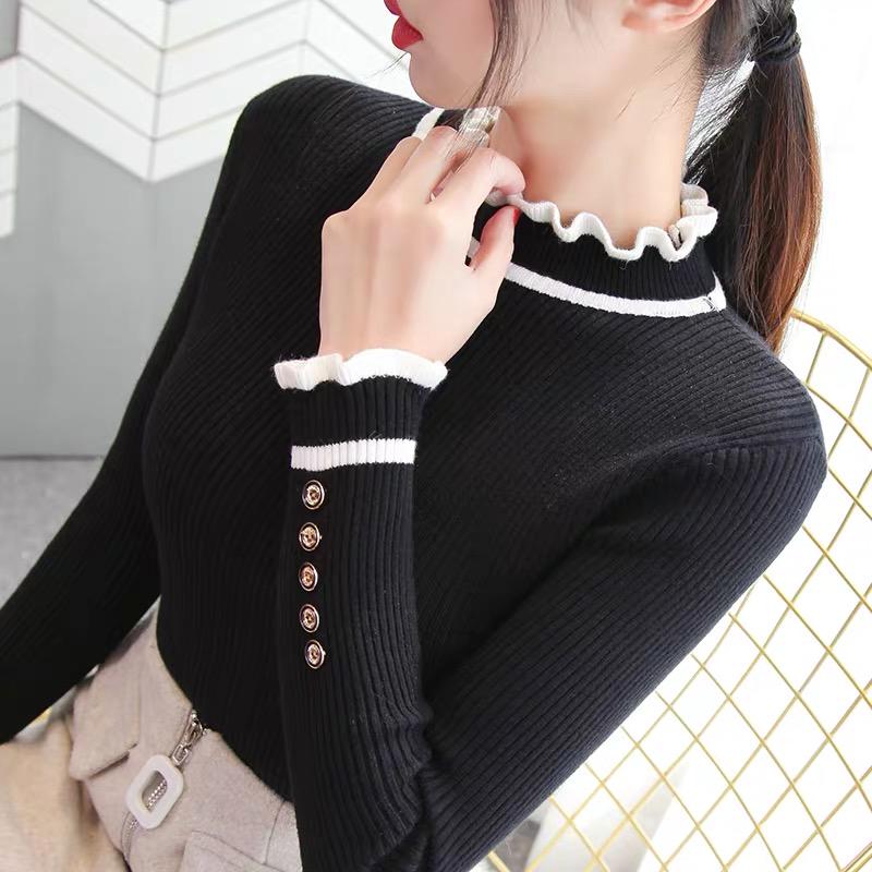 Pofulove early spring new sweater sweater women sweet temperament ruffled flared sleeve cardigan