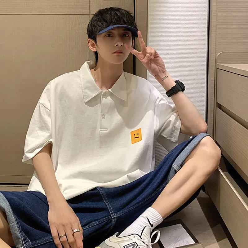Summer New POLO Shirt Male Loose Solid Color Five-point Sleeve T-shirt Casual All-match Student Shirt