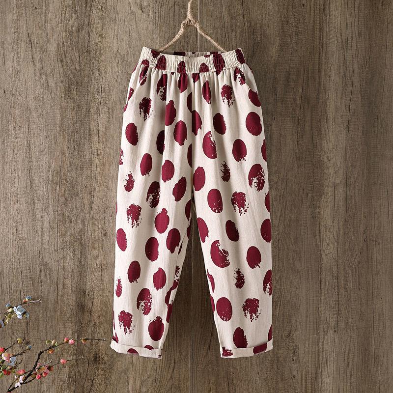 Cotton and Linen Printed Pants Women Loose Summer Thin Pants Women Plus Size Casual Pants Nine Points Harem Pants