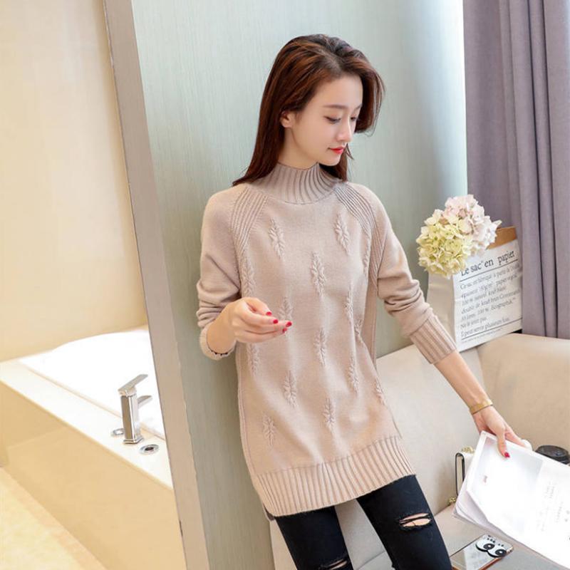 Pofulove Plus Size Sweater Plus Size Velvet Thick Bottom Sweater Women Mid-length Half-high Collar