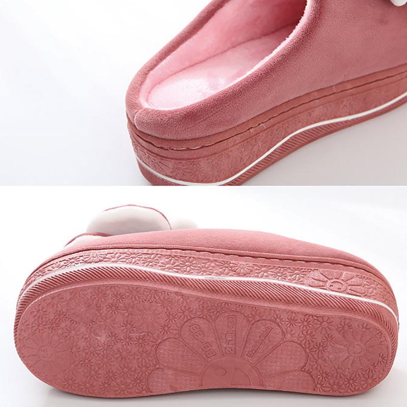 Winter High-heeled Cotton Slippers with Bow Female Cute Princess Style Plus Velvet Home Shoes Thickened Indoor Confinement Shoes