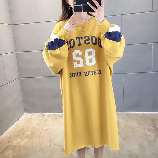 Large Size Mid-length Women's Sweater Autumn and Winter Fashion Trend with Letters Solid Color Women's Jacket