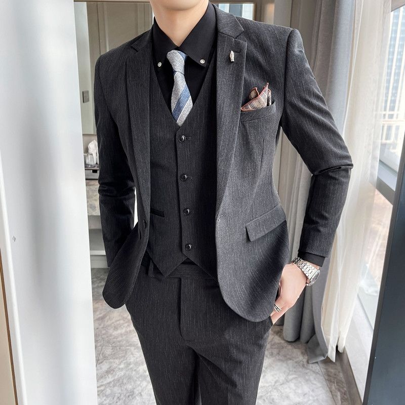Men's Striped Suits, Slim Fit, Trendy Casual Suits, Men's Formal Wear, Groom Wedding Dresses