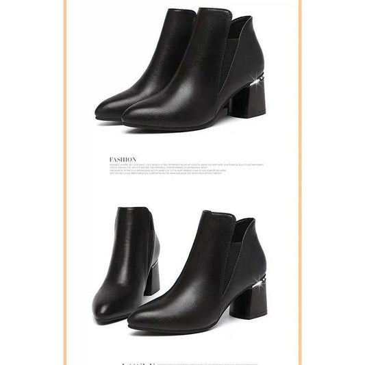 Autumn Winter Square Toe Chunky Short Boots Women Ankle Botas Solid Martin Booties