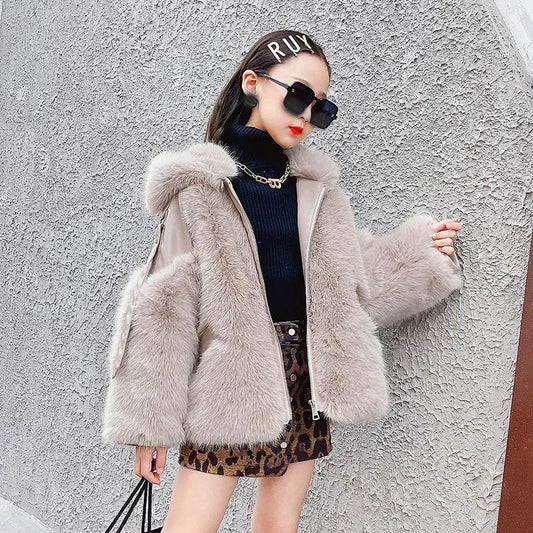 Girls' Winter Warm Jacket Korean Style Plush Thick Cashmere Coat Windproof Winter Clothes