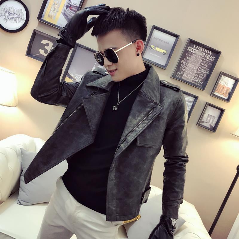 Fashion Trend Men's Leather Clothing Casual Slim Handsome Men's Motorcycle Clothing