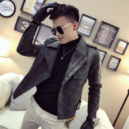 Fashion Trend Men's Leather Clothing Casual Slim Handsome Men's Motorcycle Clothing