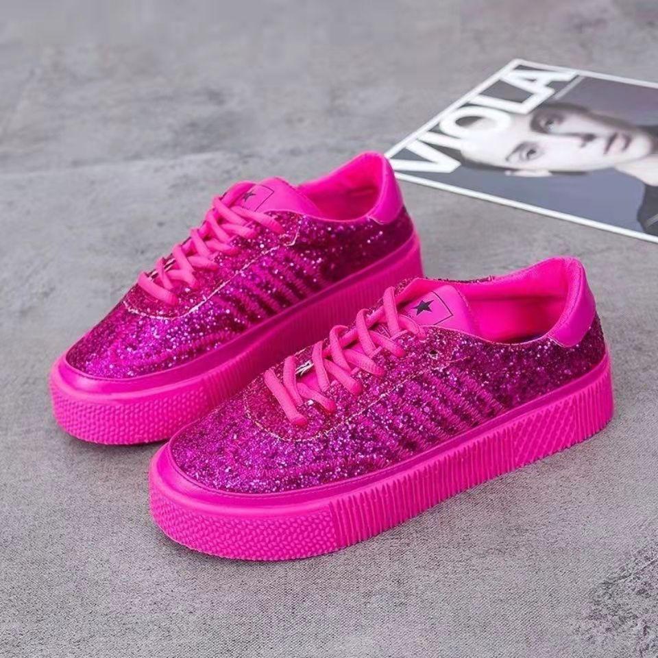 Women's Pink Sequined Shoes Low-top Lace-up Casual Shoes Women's Skate Shoes Student Personality Paired Shoes