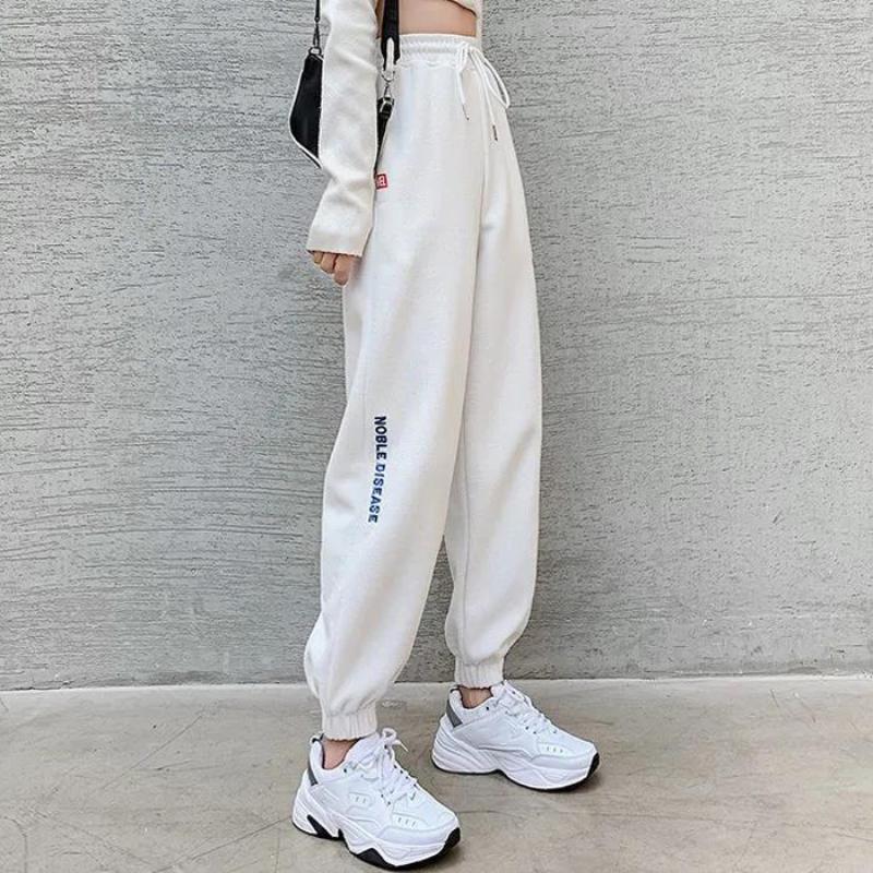 Cotton White Sports Pants Women's Spring and Autumn Models Loose and Thin Casual Pants Women's Harem Pants Women's Health Pants