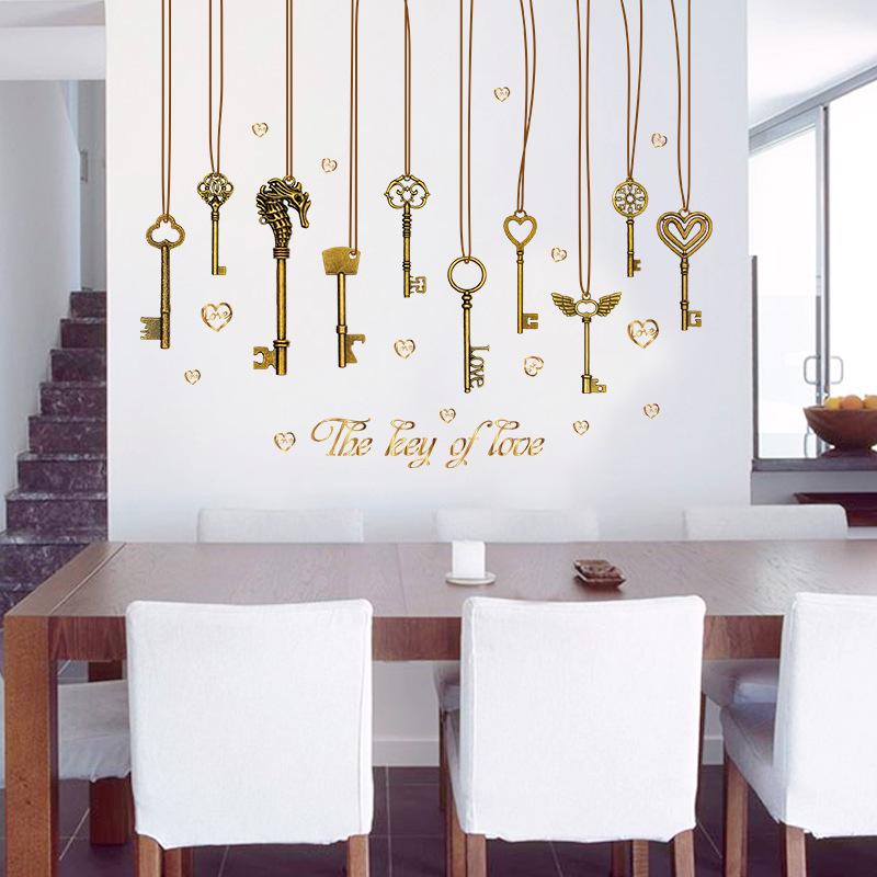 Warm key living room TV sofa background decorative painting PVC wall stickers the key of love