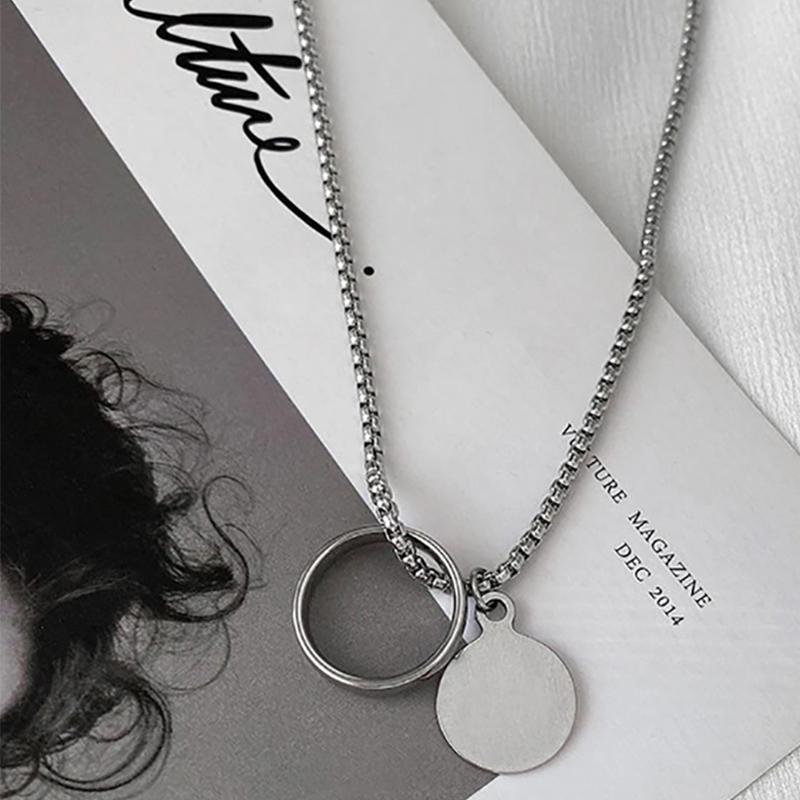 Two Wearing Ring Necklace Hip Hop Couple Simple Personality Pendant Colorless Chain Necklace Personalized Ornaments Pendant Necklaces