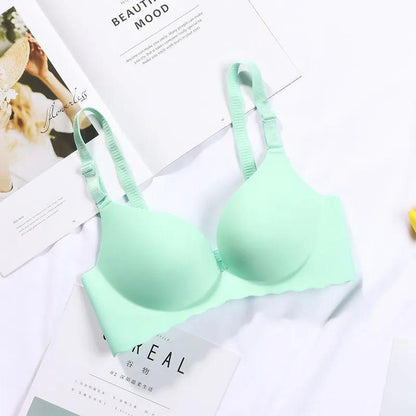 Japanese Solid Color One-piece Non Marking Bra with Auxiliary Breast Collection, Gathered Anti Sagging Non Empty Cup Women's Underwear Bra