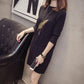 Autumn and Winter Long Round Neck Dress Loose Long-sleeved Knitted Bottom Skirt Feather Pattern All-match Female Sweater Dress