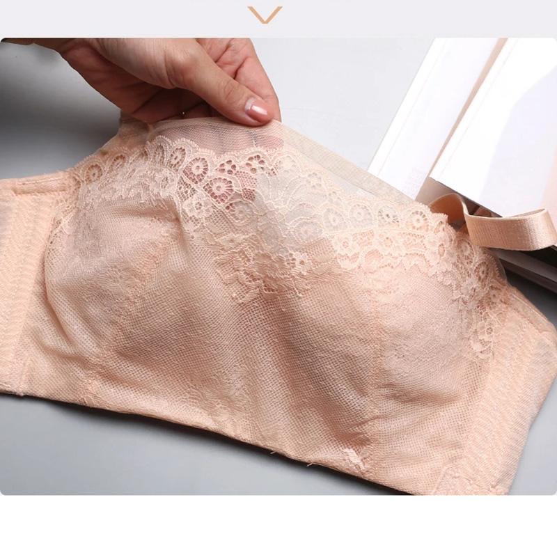 Women's Tube top style no steel ring bra Thick padded bra mold cup gathers sexy lace for flat chest underwear ladies adjustable comfortable brassiere