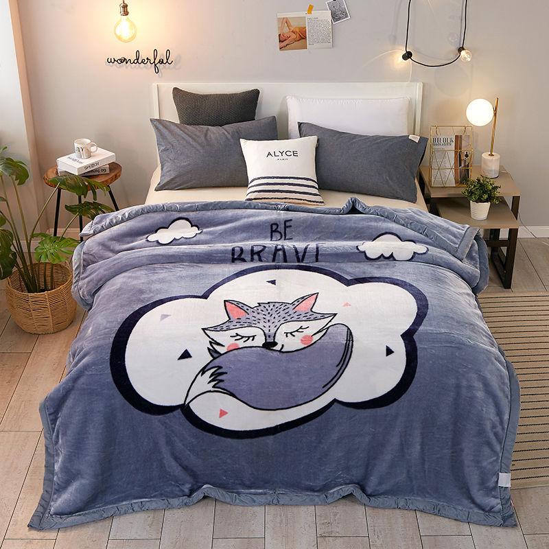 Coral Fleece Double-layer Blanket Autumn and Winter Thickening Warmth Blanket Fleece Blanket Cartoon Quilt